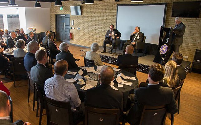 50th Anniversary: Paul Wood and John Andrews address guests following lunch